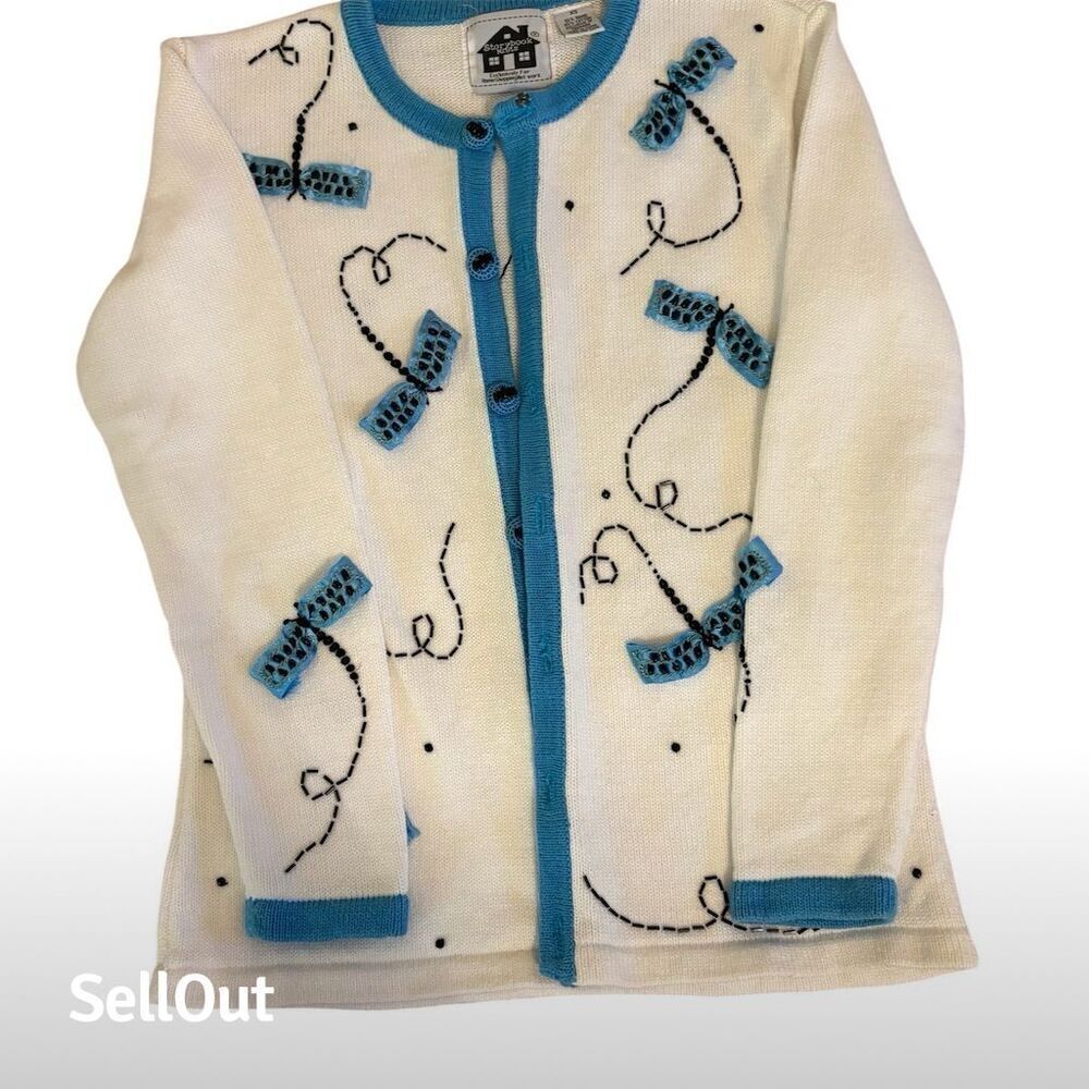 Storybook Knits Women's XS Cardigan Sweater Embroidered Applique